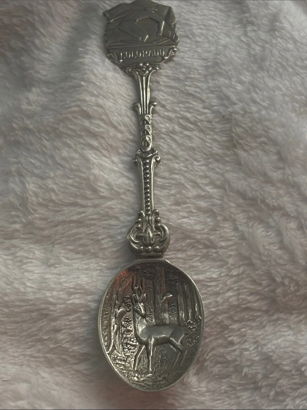 Ornate Silver Deer Collectible Spoon - Silver